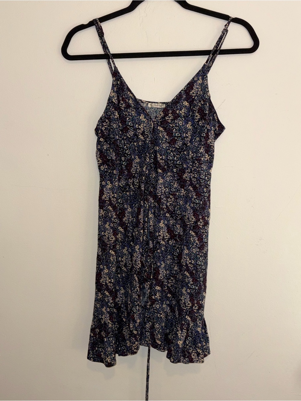 Free People Navy Floral Mini Dress with Spaghetti Straps
